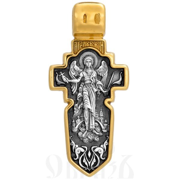 крест«распятие с андреевским крестом. ангел хранитель», серебро 925 проба с золочением и бриллиантами(арт. 101.214-к-бр)